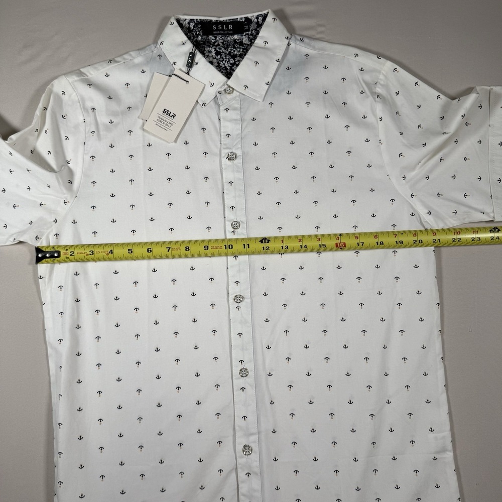 SSLR Mens‎ Anchor Print Short Sleeve Button Down Shirt White Medium NWT - Picture 12 of 12